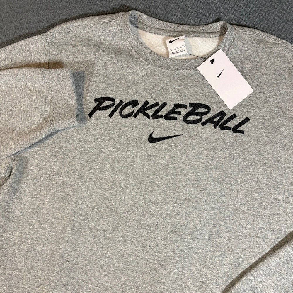 Nike Pickleball Swoosh Fleece Crewneck Pullover Sweatshirt Men X-Large Gray‎ NWT